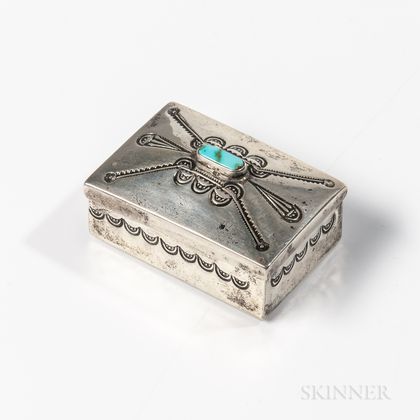 Small Navajo Silver Box with Turquoise Setting