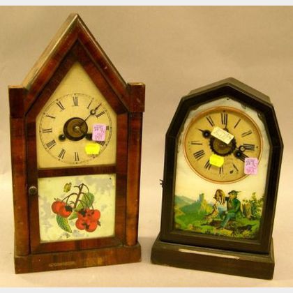 Jerome & Co. Rosewood Veneer Steeple Shelf Clock and a Rosewood Grained Shelf Clock. 