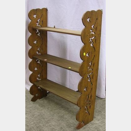 Late Victorian Ash Cut-out End Three-Tier Wall Shelf. 
