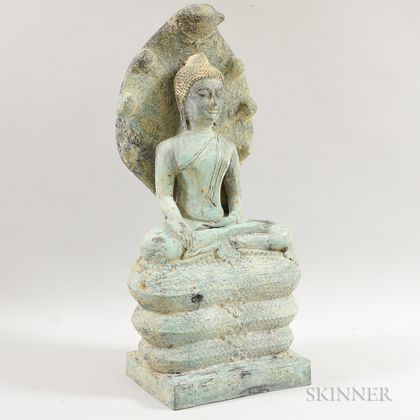 Patinated Cast Metal Statue of a Seated Buddha