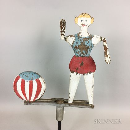 Carved and Painted Wood and Iron Patriotic Whirligig/Weathervane
