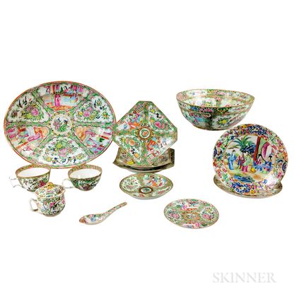 Thirteen Rose Medallion Porcelain Tableware Items. Estimate $200-300