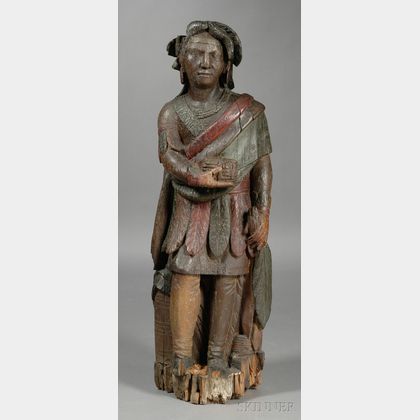 Polychrome-painted and Carved Wood Indian Tobacconist Figure