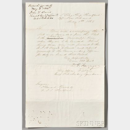Farragut, David Glasgow (1801-1870) Autograph Letter Signed, from the U.S. Flagship Hartford
