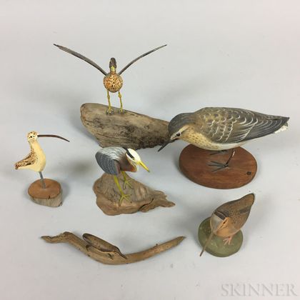 Six Contemporary Carved and Painted Wood Birds