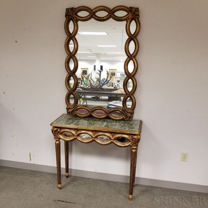 Italian-style Mirrored and Gilt Console Table and Mirror