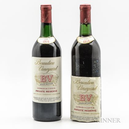 Beaulieu Vineyard Cabernet Sauvignon Georges de Latour Private Reserve 1974, 2 bottles 