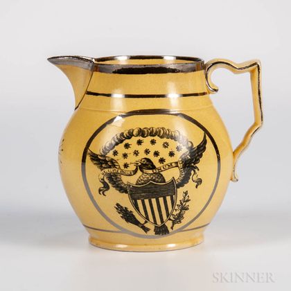Yellow-glazed Staffordshire and Silver Lustre Jug