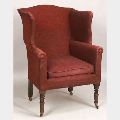 Federal Mahogany and Maple Upholstered Easy Chair