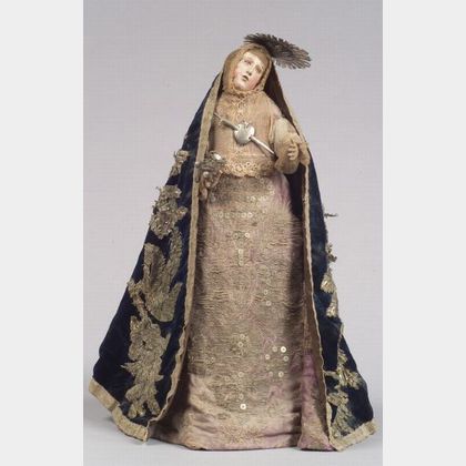 Painted Wood Gesso Santos Figure of a Female Saint