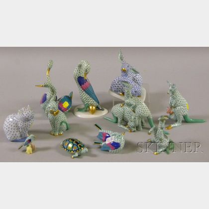 Eleven Herend Hand-painted Porcelain Animal and Bird Figures and Figural Groups