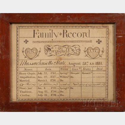 Framed Ink on Paper Family Record