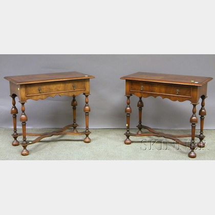 Pair of William & Mary-style Walnut Veneer One-drawer Side Tables