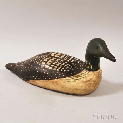 Carved and Painted Wooden Common Loon Decoy