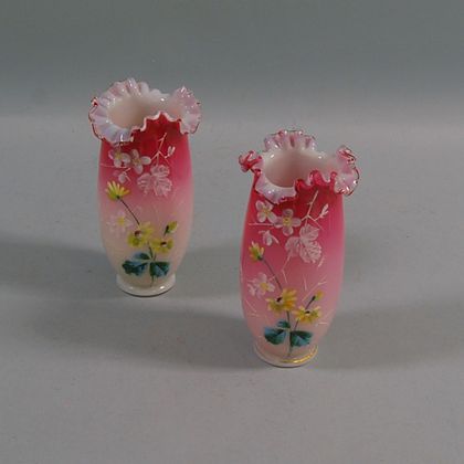 Pair of Floral-decorated Cased-glass Vases