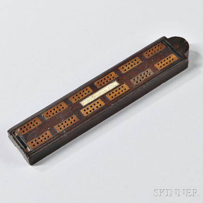 Carved Wood and Inlaid "Rob Goodman 1756" Cribbage Board