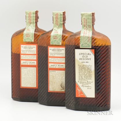 Harry E Wilken Special Old Reserve 15 Years Old 1917, 3 pint bottles (oc) 