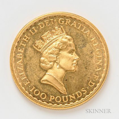 1987 British 100 Pound Britannia Gold Coin.