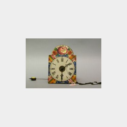 Small Continental Polychrome Floral Painted Wag on Wall Clock. 