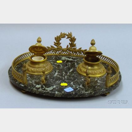 Louis XVI Style Brass-mounted Marble Double Inkstand. Estimate $300-400