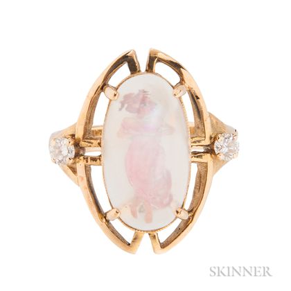 14kt Gold, Reverse-carved Moonstone, and Diamond Ring
