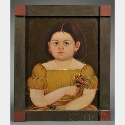 Prior-Hamblin School (American, 19th Century) Lot of Three Family Portraits: Two Sisters and a Baby.