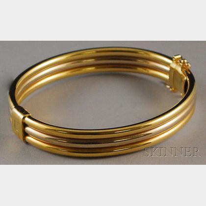 Italian Bicolor 14kt Gold Triple-band Hinged Bangle Bracelet