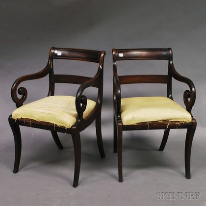 Pair of Classical Mahogany Carved Armchairs