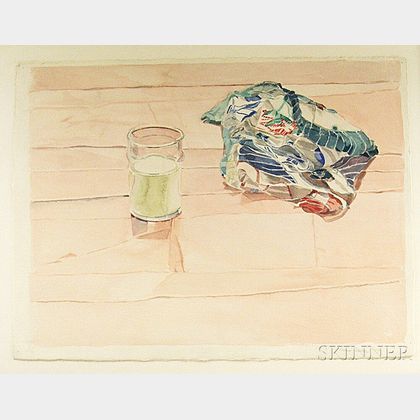 Two 20th Century American Watercolors: Harriet Shorr (b. 1939),Still Life with a Glass of Milk
