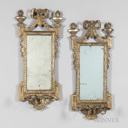Pair of Italian Giltwood Mirrored Two-light Candle Sconces