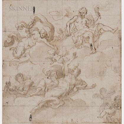 Italian School, 18th Century Design for a Ceiling Decoration with Diana as the Moon Goddess and Other Celestial Figures