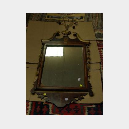 Hepplewhite-style Giltwood and Mahogany Inlaid Mirror. 