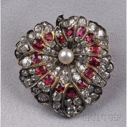 Antique Diamond and Ruby Brooch