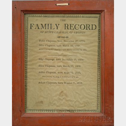 Framed Printed Family Record