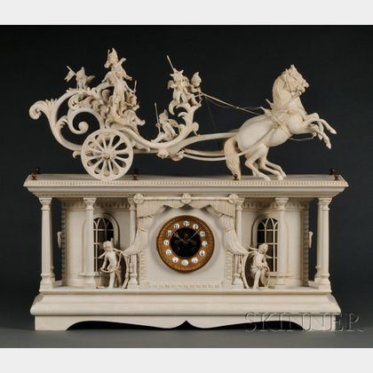 French Mantel Clock with Carved Case by H. W. Chaloner