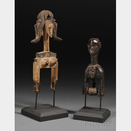 Two African Carved Wood Heddle Pulleys