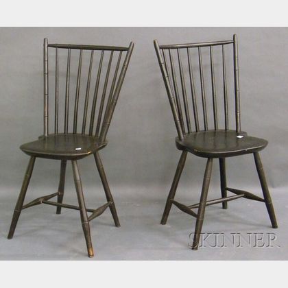 Pair of Black-painted Windsor Bamboo-turned Rod-back Side Chairs