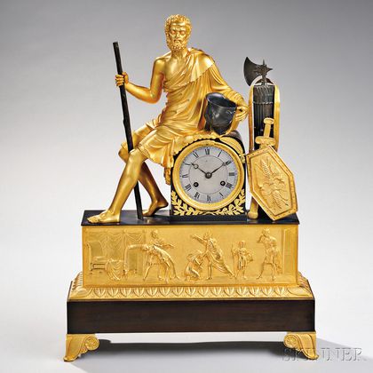 French Gilt and Bronze Statuary Clock of Belisarius