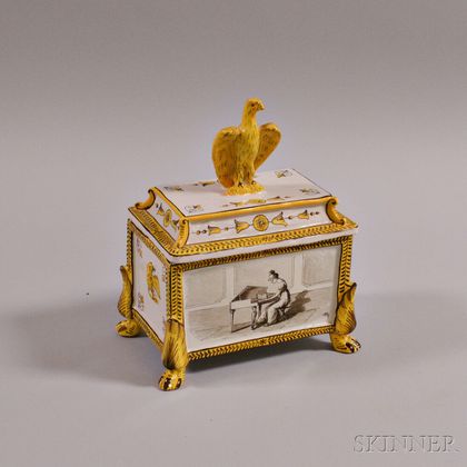 Continental Faience Covered Box with Eagle Knop