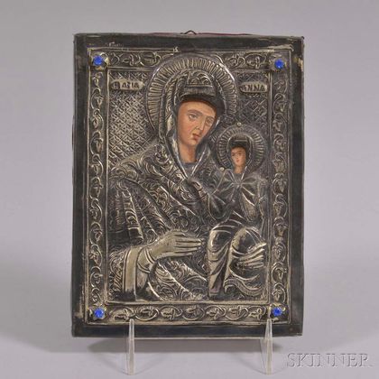Russian Silver Riza Icon of the Madonna and Child