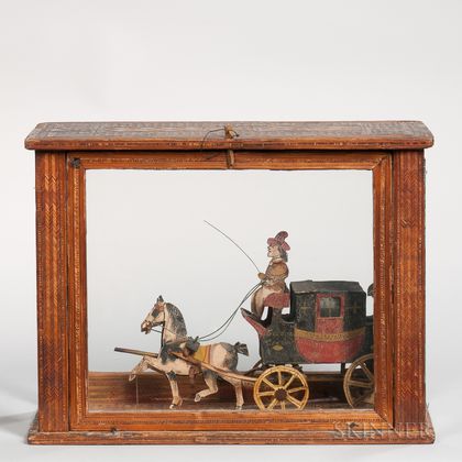 Prisoner of War Model of Coach and Horses in a Strawwork Case