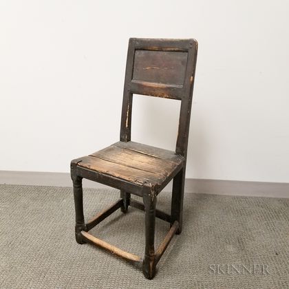 Early Black-painted Plank-seat Side Chair