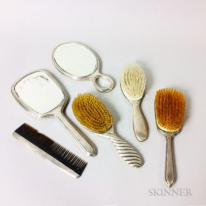 Six Sterling Silver-mounted Vanity Items