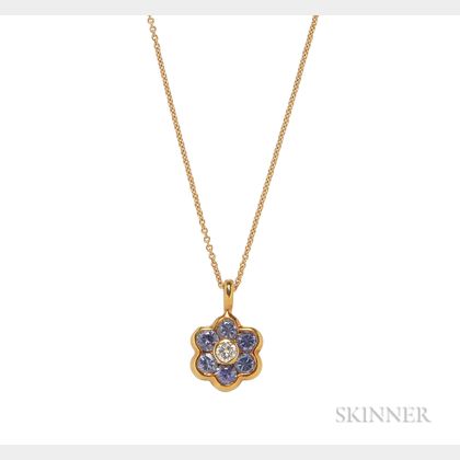 18kt Gold, Sapphire, and Diamond Flower Pendant, Asprey