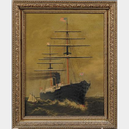American School, 19th Century Portrait of a Two-Masted American Steamship.