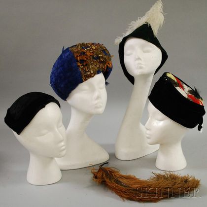 Four Vintage Feathered Hats and Caps