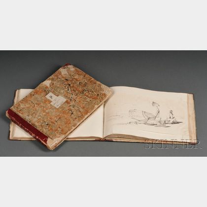 School of George Chinnery (English, 1774-1852) Two Sketchbooks with Approximately Fifty-five Drawings, c. 1820-30
