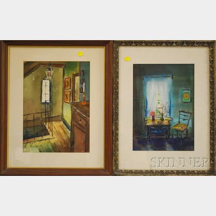 Henriette Palmer (American, 1909-1988) Two Framed Watercolors of Historic Interiors: Emily Dickinson's Home, Amherst