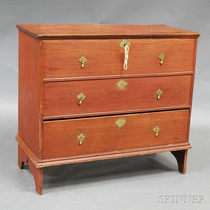 Red-painted Poplar Chest Over Drawer