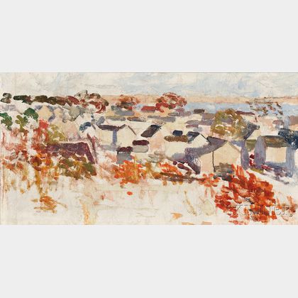 Nancy Maybin Ferguson (American, c. 1872-1967) Sketch - Houses, from the Provincetown Screen